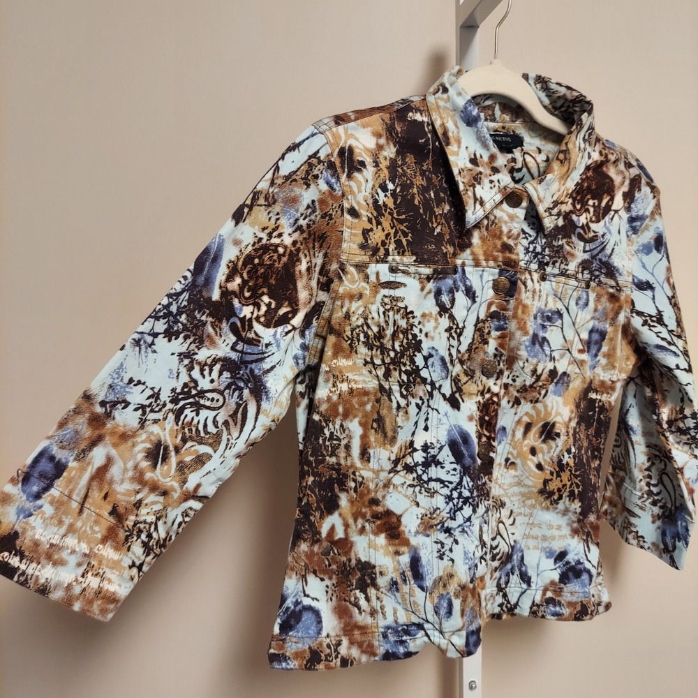 Kaktus Womens Abstract Botanical Print Button Front Jacket M Artsy Eclectic